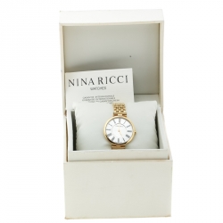 Pre Owned Nina Ricci Silver White Gold-Plated Stainless Steel Classic NR60055SM Women's Wristwatch 32 mm