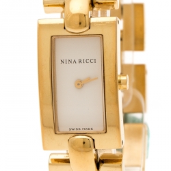 Pre Owned Nina Ricci White Dial Gold Plated Stainless Steel Classic Rectangular N00242 Women's Wristwatch 16 mm