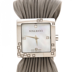 Pre Owned Nina Ricci White Mother of Pearl Stainless Diamonds N019.12 Women's Wristwatch 24 mm