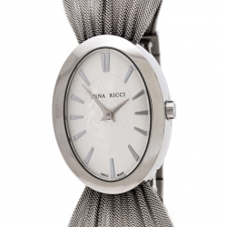 Pre Owned Nina Ricci Silver Pleated Mesh Stainless Steel N035.13 Women's Wristwatch 25 mm