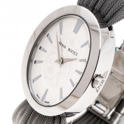 Pre Owned Nina Ricci Silver Pleated Mesh Stainless Steel N035.13 Women's Wristwatch 25 mm