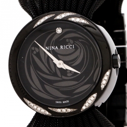 مملوكة مسبقًا Nina Ricci Black PVD Coated Stainless Steel Diamonds N021.94 Women's Wristwatch 31 mm