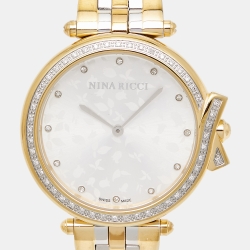 Pre Owned Nina Ricci Silver Two-Tone Stainless Steel Diamond Classic N081024SM Women's Wristwatch 36 mm