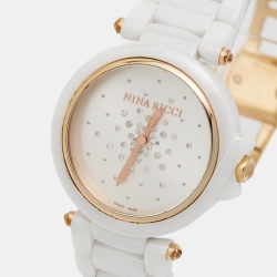 Nina Ricci Silver Diamond Ceramic Two-Tone Stainless Steel NO68007SM Women's Wristwatch 38 mm 