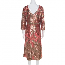 Pre Owned فستان نوتي باي ماركيزا ميدي تي ترتر مورد وردي و ذهبي XL