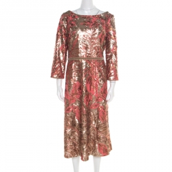 Pre Owned فستان نوتي باي ماركيزا ميدي تي ترتر مورد وردي و ذهبي XL