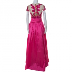 Marchesa Notte Pink Taffeta Embroidered Bodice Detail Mikado Gown L