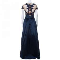 Pre Owned فستان ماركيزا نوت ميكادو صدرية مزينة مطرزة تفتا أزرق كحلي XL