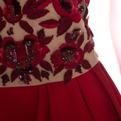 Marchesa Notte Red Beaded Stretch-Faille Column Gown L