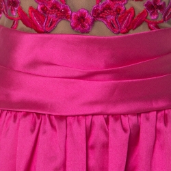 Marchesa Notte Pink Taffeta Embroidered Bodice Detail Mikado Gown L