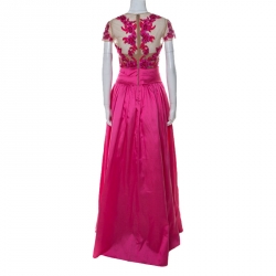 Marchesa Notte Pink Taffeta Embroidered Bodice Detail Mikado Gown L