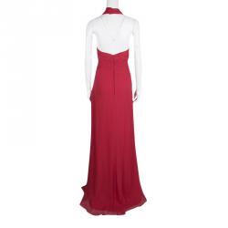 Notte by Marchesa Red Silk Chiffon Halter Evening Gown L