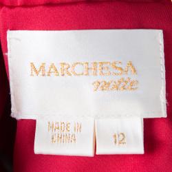 Notte by Marchesa Red Silk Chiffon Halter Evening Gown L