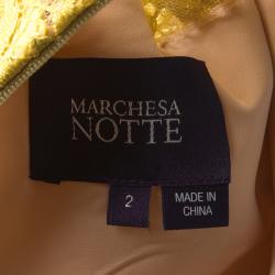 Notte by Marchesa Mustard Yellow Embellished Scalloped Lace Sheath Dress S