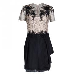 Pre Owned فستان قصير نوتي باي ماكيزا اورجانزا وحرير ودانتيل مورد بيج وأسود M