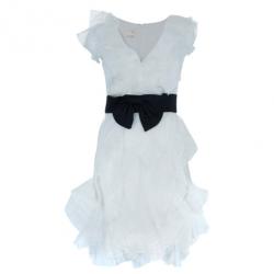 مملوكة مسبقًا Notte By Marchesa Organza Ruffles Off-White Cocktail Dress S