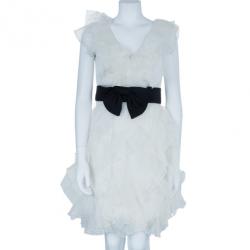 مملوكة مسبقًا Notte By Marchesa Organza Ruffles Off-White Cocktail Dress S