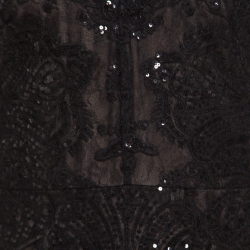 Notte By Marchesa Black Sequined Embroidered Floral Lace Gown S