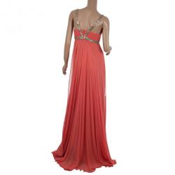 Notte by Marchesa Embroidered Strap Chiffon Gown L