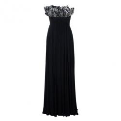 Notte by Marchesa Strapless Monochrome Silk Chiffon Gown S