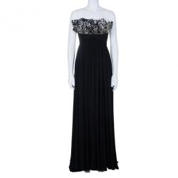 Notte by Marchesa Strapless Monochrome Silk Chiffon Gown S