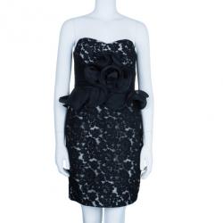 مملوكة مسبقًا Notte By Marchesa Monochrome Sweetheart Lace Rosette Cocktail Dress M