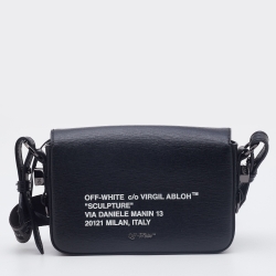 Pre Owned Off-White c/o Virgil Abloh Black Leather Mini Arrow Logo Flap Shoulder Bag