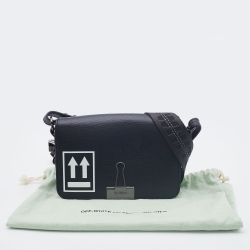 Pre Owned Off-White c/o Virgil Abloh Black Leather Mini Arrow Logo Flap Shoulder Bag