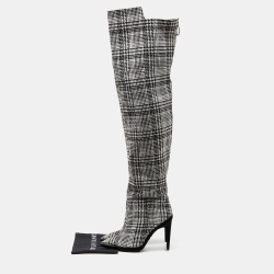 Pre Owned Off-White Black/White Knit Fabric Thigh High Boots Size 40