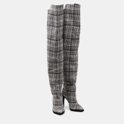 Pre Owned Off-White Black/White Knit Fabric Thigh High Boots Size 40