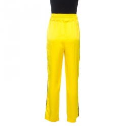 Pre Owned Off-White Yellow Crepe Logo Panel Drawstring Waist Detail Track Pants M