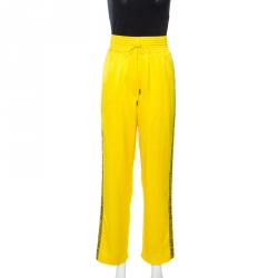 Pre Owned Off-White Yellow Crepe Logo Panel Drawstring Waist Detail Track Pants M