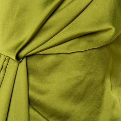 Pre Owned Off-White Olive Green Satin Draped Asymmetric Dress S