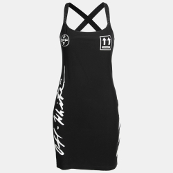 Pre Owned Off-White Black Logo Printed Jersey Sports Mini Dress S  