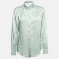 Off-White Mint Green Satin Jacquard Button Front Shirt S Off-White