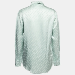 Off-White Mint Green Satin Jacquard Button Front Shirt S Off-White