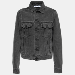 Off-White Grey Distressed Denim Floral Arrow Print Jacket S