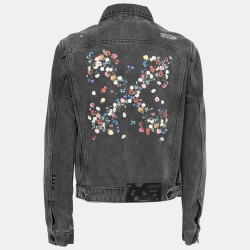 Off-White Grey Distressed Denim Floral Arrow Print Jacket S