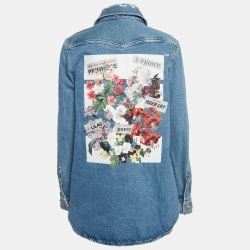 Pre Owned Off-White Blue Floral Print Back Denim Long Sleeve Shirt M