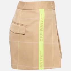 Off-White Beige Contrast Check Gabardine Shorts S