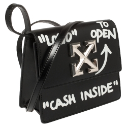 Pre Owned Off-White Black Leather Jitney "Cash Inside" Crossbody Bag