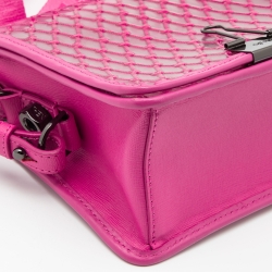 Pre Owned Off-White Transparent/Pink PVC and Leather Binder Clip Flap Shoulder Bag
