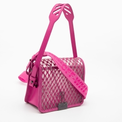 Pre Owned Off-White Transparent/Pink PVC and Leather Binder Clip Flap Shoulder Bag