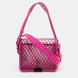 Pre Owned Off-White Transparent/Pink PVC and Leather Binder Clip Flap Shoulder Bag