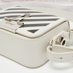 Pre Owned Off-White White/Black Leather Baby Binder Clip Crossbody Bag