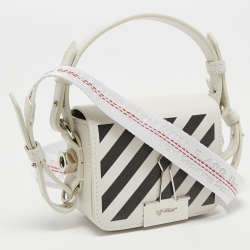 Pre Owned Off-White White/Black Leather Baby Binder Clip Crossbody Bag