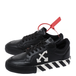 Pre Owned Off-White Black/White Leather Vulcanized Low Top Sneakers Size 37