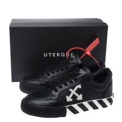 Pre Owned Off-White Black/White Leather Vulcanized Low Top Sneakers Size 37