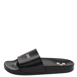 Pre Owned Off-White Black Leather Off Stamp Slide Sandals Size 39