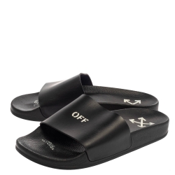 Pre Owned Off-White Black Leather Off Stamp Slide Sandals Size 39